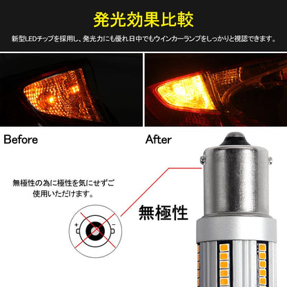 S25/1156 LEDシングル球 ハイフラ防止抵抗内蔵 ウインカー専用 LEDバルブ ハイブリッド車にも対応 無極性 1156/BA15s 66SMD搭載 キャンセラー内蔵