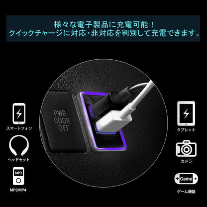 ホンダ タイプB QC3.0 増設 急速 充電USBポート 車載 周りが光る ブルー 結線タイプ 増設電源 スマホ充電 電装 ヴェゼル アコード オデッセイ フィット など用