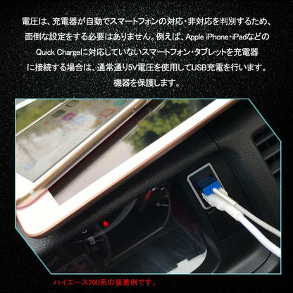 日産 QC3.0 増設 急速 充電USBポート 車載 周りが光る ホワイト 結線タイプ 増設電源 スマホ充電 電装 エクストレイル エルグランドE52 セレナC25/C26 など用