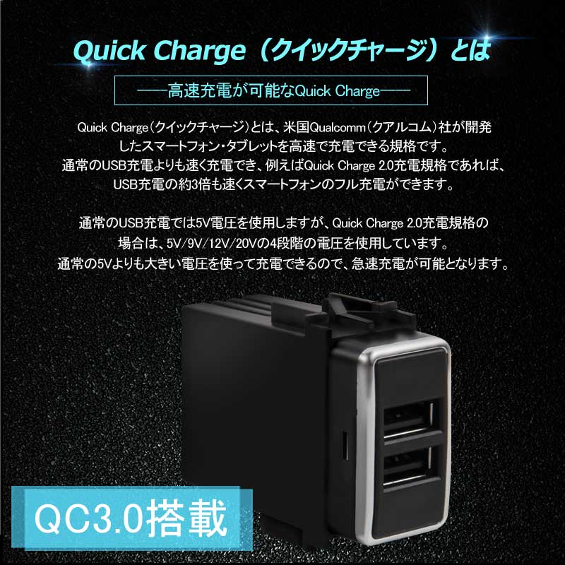 日産 QC3.0 増設 急速 充電USBポート 車載 周りが光る ホワイト 結線タイプ 増設電源 スマホ充電 電装 エクストレイル エルグランドE52 セレナC25/C26 など用