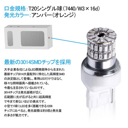 T20/7440 ステルス LEDウインカーバルブ 48連SMD 3014チップ DC12V-30V 無極性 2個 ウインカー専用 LEDバルブ  アンバー 7440 W3×16d 車・バイクに最適