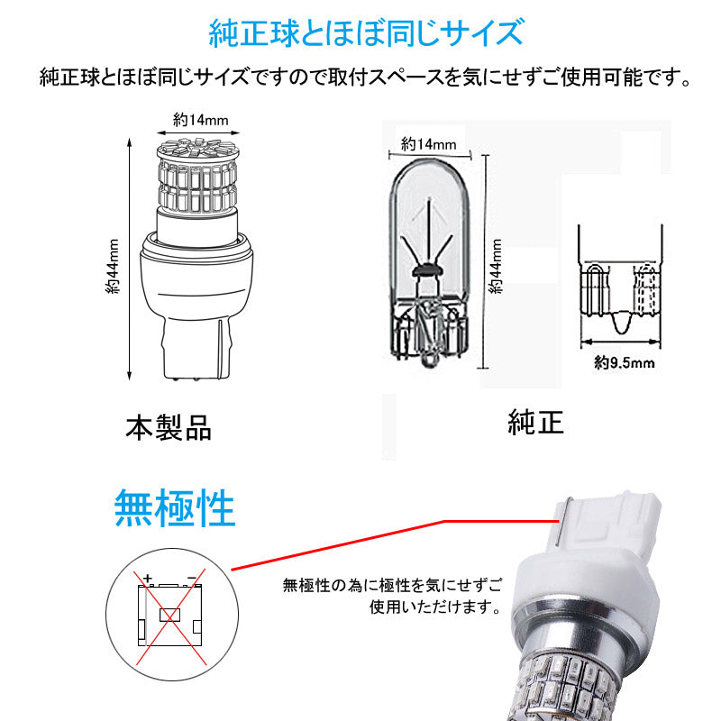 T20/7440 ステルス LEDウインカーバルブ 48連SMD 3014チップ DC12V-30V 無極性 2個 ウインカー専用 LEDバルブ  アンバー 7440 W3×16d 車・バイクに最適