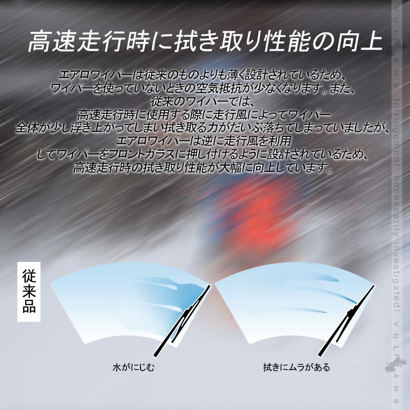 アルファード/ヴェルファイア30系 エアロワイパーブレード 2本 悪天候のドライブの必需品 取付工具不要 新型ワイパーアーム対応 外装 カスタム アクセサリー