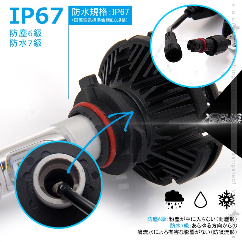 業界初 X3 PLUS LEDヘッドライト HB3/9005 新車検対応 DC9V～DC60V トラックまで対応 PHILIPS ZES ケルビン値変更可 6000LM 2個 光軸調整可 1年保証 IP67