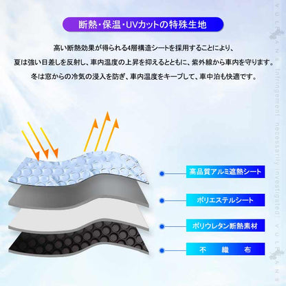 N-BOX/N-BOX カスタム JF3/JF4 フロントガラス用 サンシェード 4層構造 カーサンシェード 日よけ 紫外線対策 UVカット 収納袋付 内装 パーツ NBOX