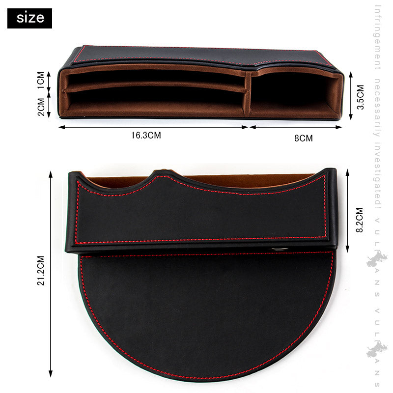 車載 汎用隙間収納ボックス ブラック×レッド糸  2点セット コンソール 落下防止 隙間埋め 収納ケース 差し込む式 サイドトレイ レザー 車内シート隙間収納