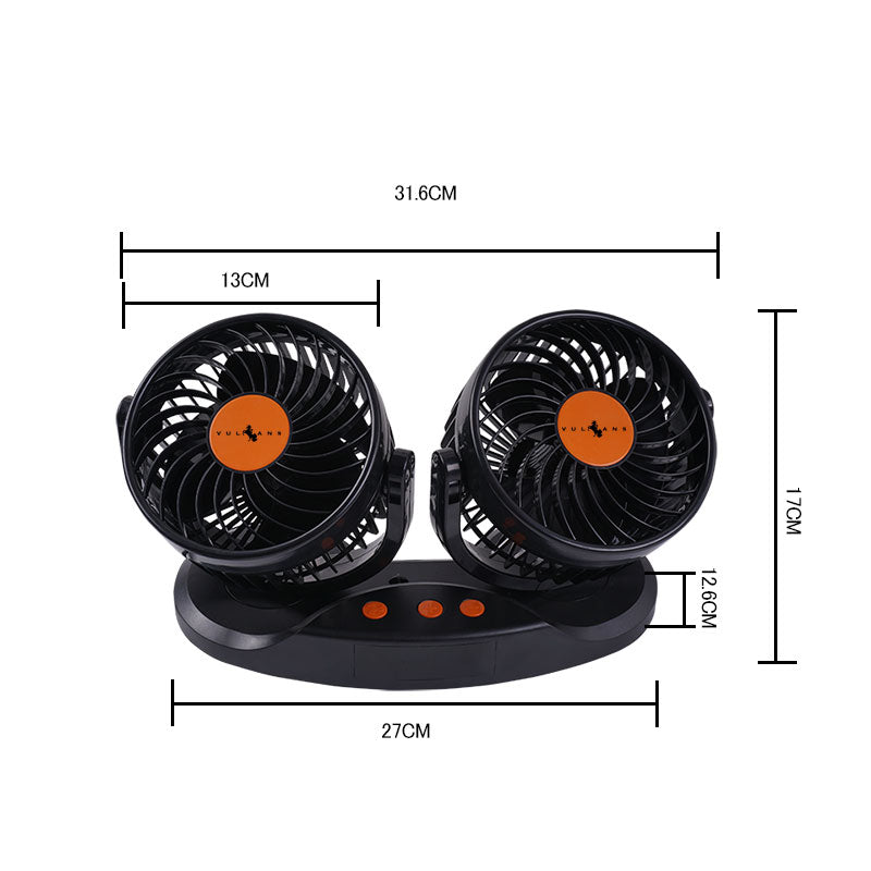 24V車用 ツインファン 車載扇風機 12段階風量変速 角度調節 カー用品 車載用 扇風機 ダブル 車載 ファン 車用 換気 パーツ シガーソケット 冷房 省エネ