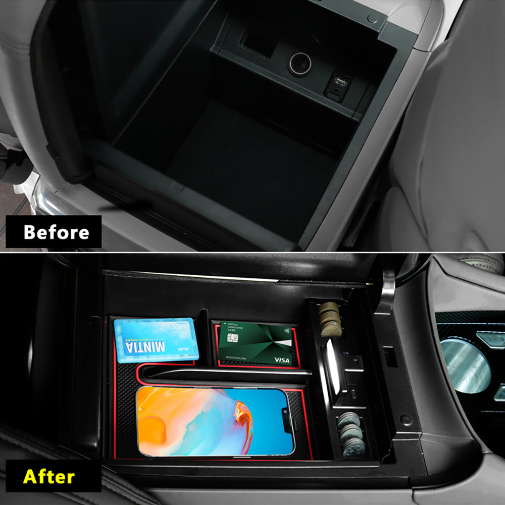 アルファード/ヴェルファイア30系 前期/後期 大型 コンソールボックス USB充電ポート+LEDセンサーライト搭載 収納力UP トレイ下のスペースを活用 内装 パーツ