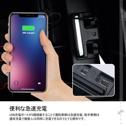 プリウス50系 コンソールボックス USB充電ポート+LEDセンサーライト搭載  QC3.0 +2.1Aの２つ充電ポート トレイ下のスペースを活用 メーカーが実用新案取得済み