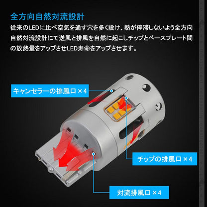 再改良 冷却ファン付 ハイフラ防止抵抗内蔵 ウインカー専用LEDバルブ アンバー T20兼用 2個set 1800ルーメン LEDウインカーバルブ CSP1919SMD