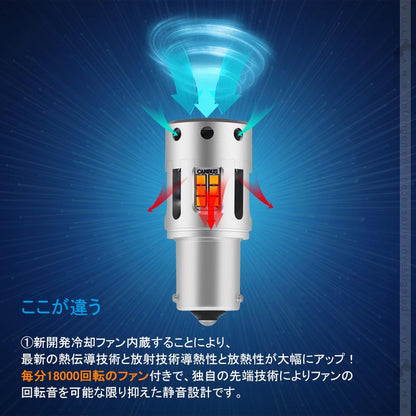 再改良 冷却ファン付 ハイフラ防止抵抗内蔵 ウインカー専用LEDバルブ アンバー  S25 150度 2個set  1800ルーメン LEDウインカーバルブ CSP1919SMD