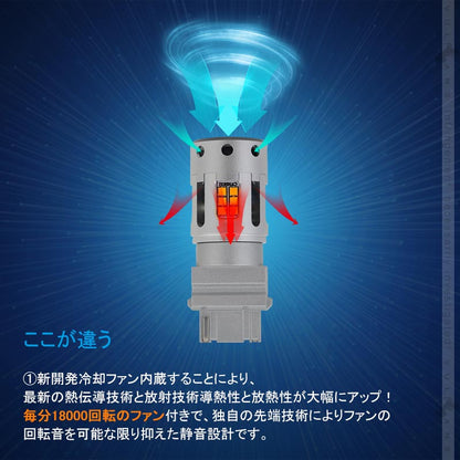 純正サイズ 冷却ファン付 ハイフラ防止 抵抗内蔵 ウインカー専用LEDバルブ アンバー T25シングル球(3156) 2個 LEDウインカーバルブ CSP1919SMD