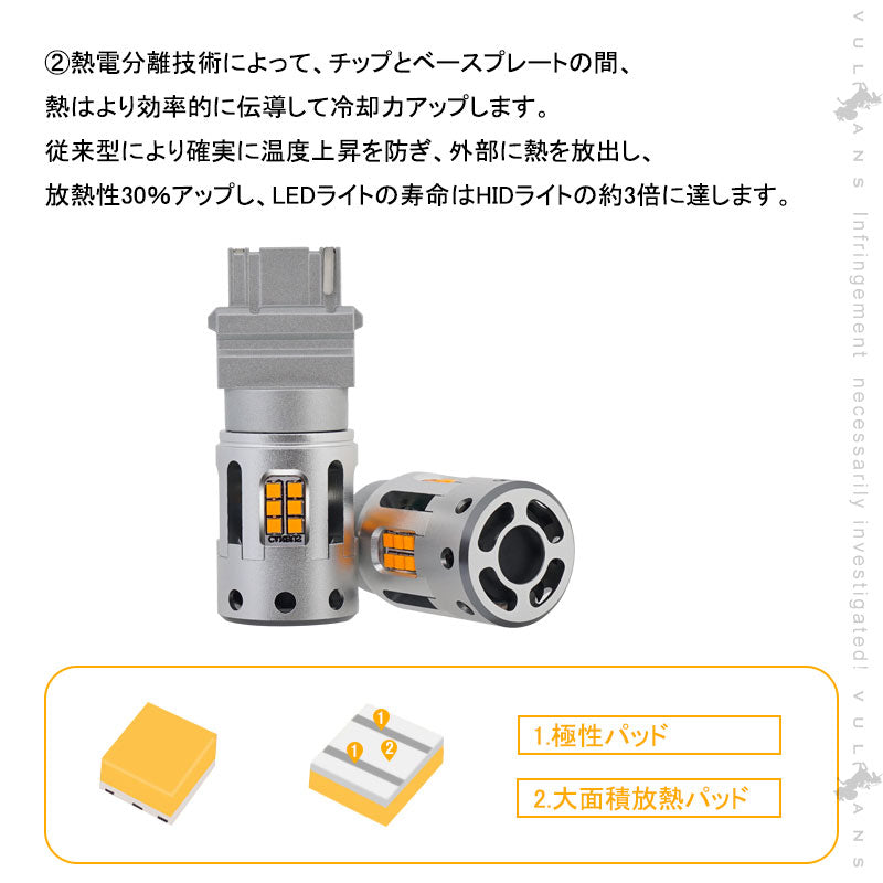 純正サイズ 冷却ファン付 ハイフラ防止 抵抗内蔵 ウインカー専用LEDバルブ アンバー T25シングル球(3156) 2個 LEDウインカーバルブ CSP1919SMD