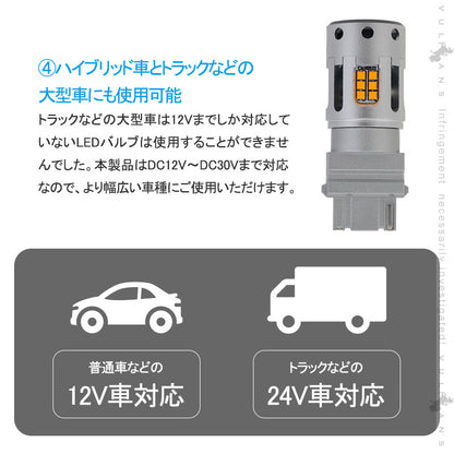 純正サイズ 冷却ファン付 ハイフラ防止 抵抗内蔵 ウインカー専用LEDバルブ アンバー T25シングル球(3156) 2個 LEDウインカーバルブ CSP1919SMD