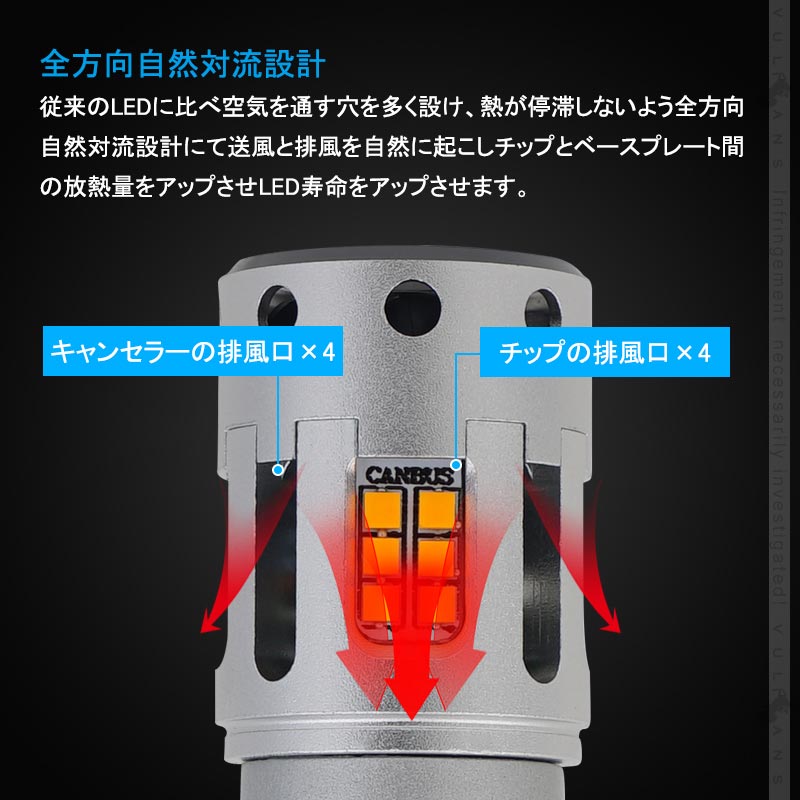 純正サイズ 冷却ファン付 ハイフラ防止 抵抗内蔵 ウインカー専用LEDバルブ アンバー T25シングル球(3156) 2個 LEDウインカーバルブ CSP1919SMD