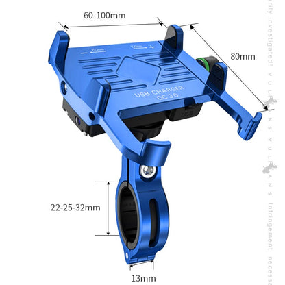 QC3.0充電 バイク スマホホルダー ブルー 360度回転可 アルミ合金 スイッチ付 USBポート 防水カバー付 車載充電器 スマホ アドレス125 XTZ125 二輪車用