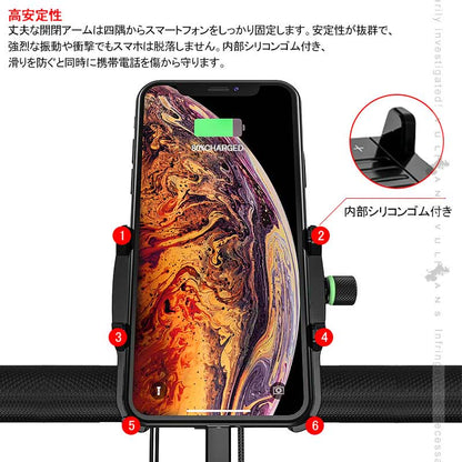 QC3.0充電 バイク スマホホルダー ブラック 360度回転可 アルミ合金 スイッチ付き USBポート 防水カバー付き 車載充電器 スマホ アドレス125 XTZ125 二輪車用