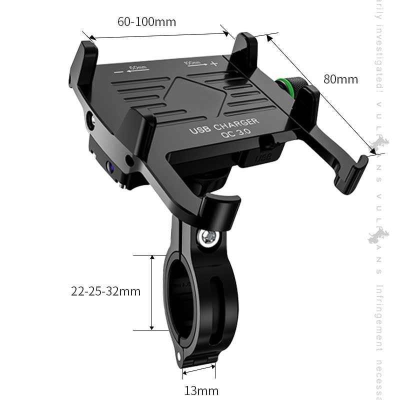 QC3.0充電 バイク スマホホルダー ブラック 360度回転可 アルミ合金 スイッチ付き USBポート 防水カバー付き 車載充電器 スマホ アドレス125 XTZ125 二輪車用