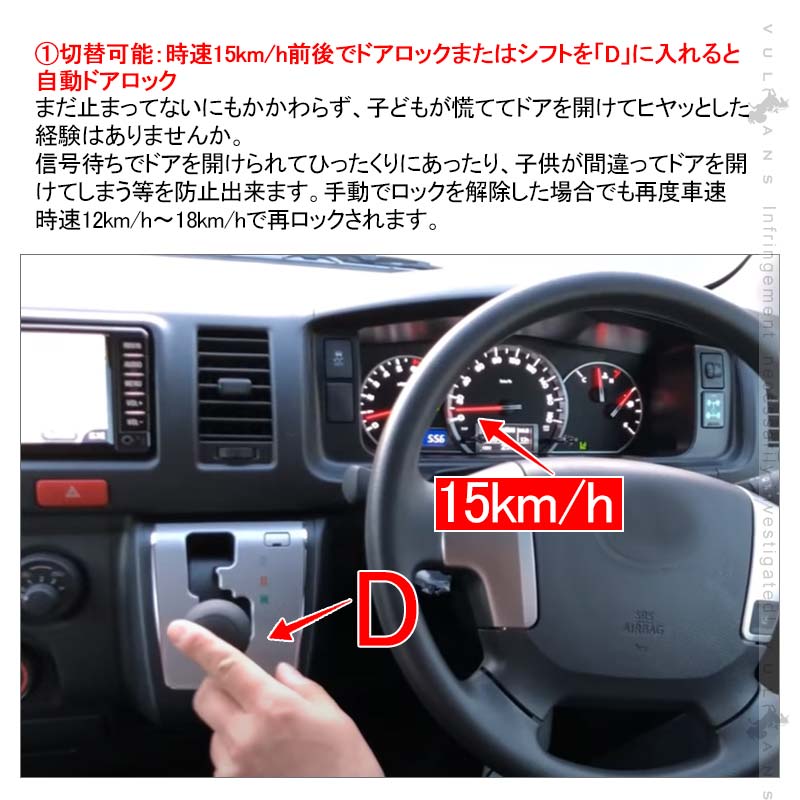 ハイエース200系 5型 TSS対応 ドアロックキット 車速連動 5機能付 ドアロック&Pシフトでドアロック&バックハザードキット 切替え機能付 トヨタセーフティセンス