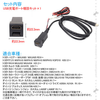トヨタ車＆ダイハツ車 HDMI + USB充電ポート 増設充電ポート 映像入力 音楽入力 USB充電 スマホ充電 電装 パーツ 内装 ライズ RAV4 50系 ハリアー 80系 タント