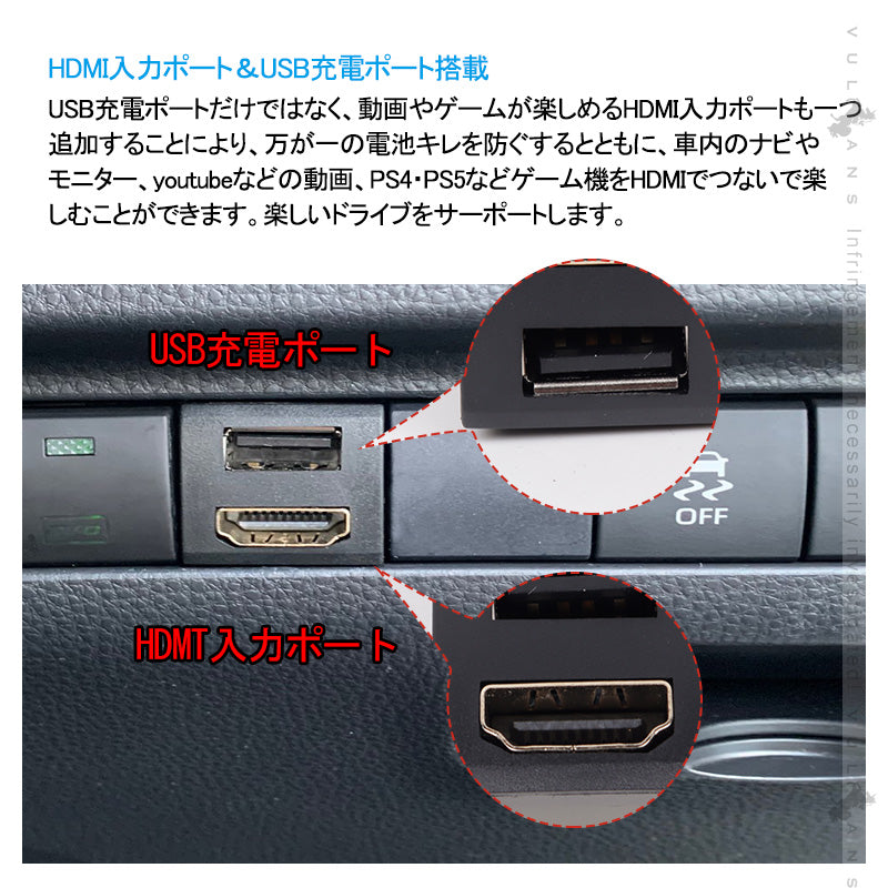 トヨタ車＆ダイハツ車 HDMI + USB充電ポート 増設充電ポート 映像入力 音楽入力 USB充電 スマホ充電 電装 パーツ 内装 ライズ RAV4 50系 ハリアー 80系 タント
