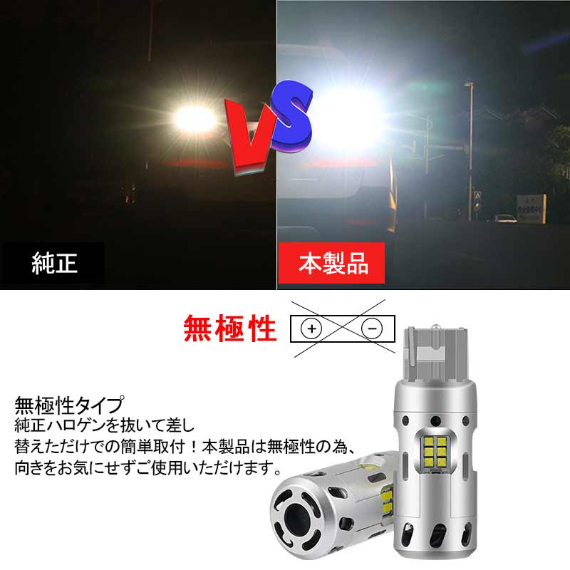 T20/7440 キャンセラー内蔵 LEDバックランプ ファン付き LEDバルブ ホワイト 2個 無極性 内装 パーツ シングル球 ブレーキランプ