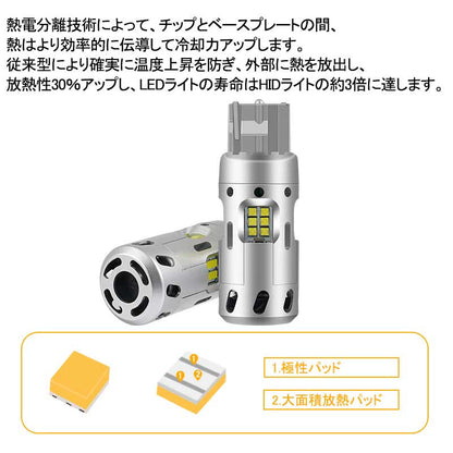 T20/7440 キャンセラー内蔵 LEDバックランプ ファン付き LEDバルブ ホワイト 2個 無極性 内装 パーツ シングル球 ブレーキランプ