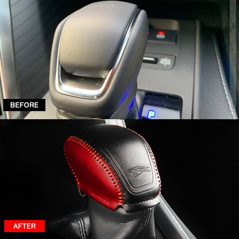 新型ハリアー80系 シフトノブカバー ブラック×レッド 本革調 シフトグリップカバー レザー カバー エンブレム ガーニッシュ キズ防止 内装パーツ HARRIER