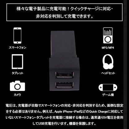 トヨタ車＆ダイハツ車 QC3.0 USB充電ポート USB2ポート 増設充電ポート 急速充電 LED アクセサリー 車 ライズ RAV4 50系 ハリアー 80系 タント 電装 パーツ