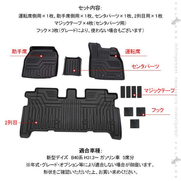 デイズ B40系 3D フロアマット TPE材質 立体成型 カーマット セカンドマット トランクマット 車内用品 ズレ防止 内装 カスタム パーツ 消臭 抗菌効果 DAYZ