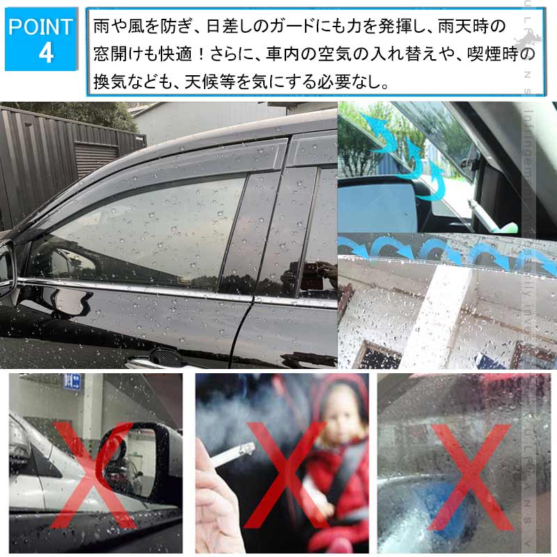 新型 ハリアー80系 ドアバイザー 4PCS サイドバイザー サイドドアバイザー 雨天時の窓開けも快適 換気 車用 HARRIER 80 外装 パーツ アクセサリー カスタム