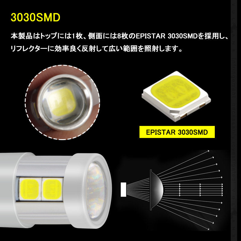 T10/T16 LEDポジションランプ LEDバックランプ 後退灯 LEDバルブ ホワイト 2個 無極性 アルミヒートシンク LEDポジションランプ ウェッジ球 内装 パーツ