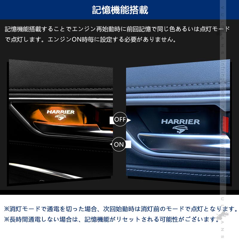 ハリアー80系 インナードアハンドル LEDイルミ 4PCS 8色発光 選べる2タイプ オーロラモード 記憶機能搭載 ドアハンドルカバー LEDイルミ 内装 電装 パーツ