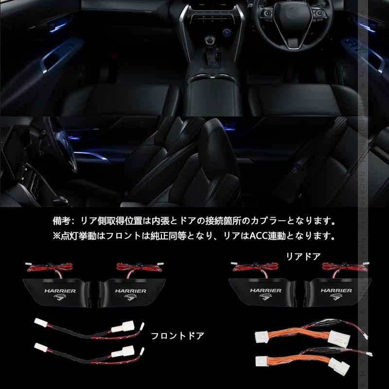 ハリアー80系 インナードアハンドル LEDイルミ 4PCS 8色発光 選べる2タイプ オーロラモード 記憶機能搭載 ドアハンドルカバー LEDイルミ 内装 電装 パーツ
