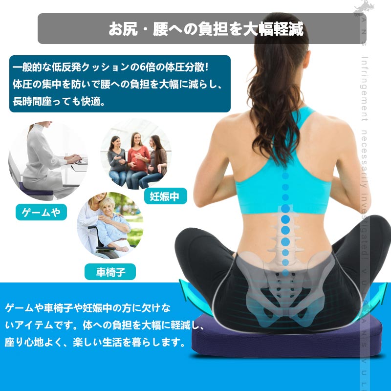 ジェル内蔵 低反発クッション 極厚6CM ゲルクッション ジェルクッション 体圧分散 通気 車 座布団 お尻 椅子 ベンチ スポーツ観戦 オフィスワーク 腰痛