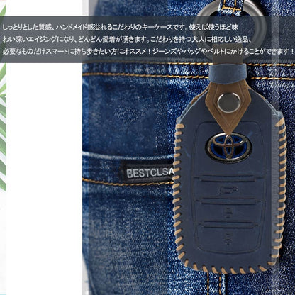 トヨタ ツートンカラー 本革 キーケース 新型3つボタンタイプ専用 クレイジーホースレザー製 電波障害なし ハリアー 80系 ヤリス ヤリスクロス ランクル200系