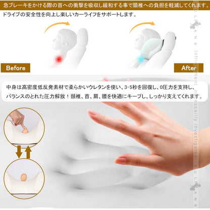 車載 ネックパッド ベージュ 1PCS 調整機能付 C型カーブ 車用首枕 低反発 ヘッドレスト ネッククッション 運転席 旅行 頚椎サポート 内装 パーツ ネックピロー