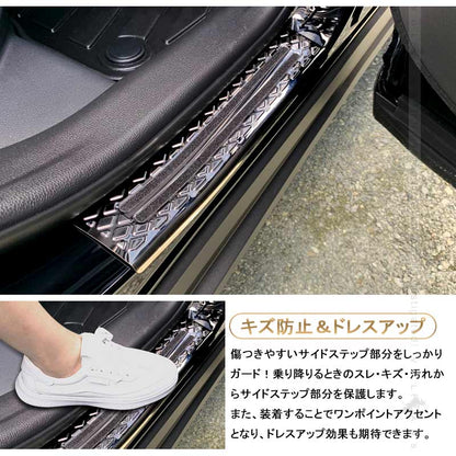 新型ハリアー80系 スカッフプレート 4PCS ドアステップガード キズ防止 滑り止め ブラックステン仕上 ドレスアップ 内装 パーツ カスタム アクセサリー HARRIER