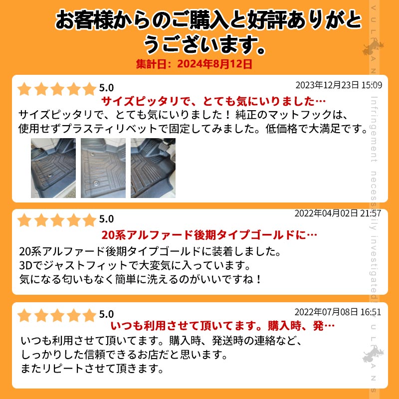 アルファード/ヴェルファイア20系 前期/後期 3Dフロアマット 3枚 TPE材質 立体成型 カーマット ズレ防止 内装 カスタム パーツ 消臭 抗菌効果 アクセサリー