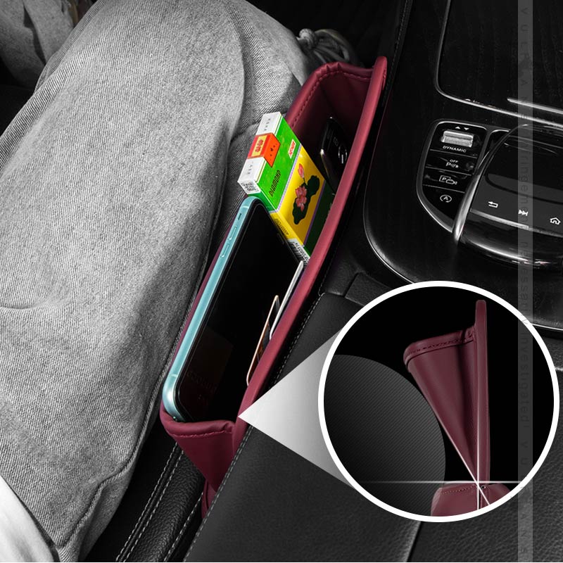 Vロール 　USBケーブル、収納袋付き 車用 隙間収納ポケット USBケーブル穴付き ワインレッド 車載
