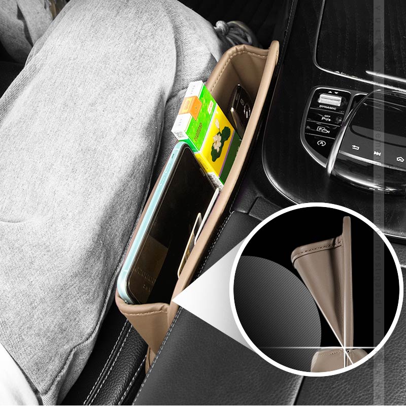 車用 隙間収納ポケット USBケーブル穴付き ベージュ 車載 コンソール ２個セット 小物 収納 落下防止 収納袋 収納ボックス カー用品 汎用 隙間クッション