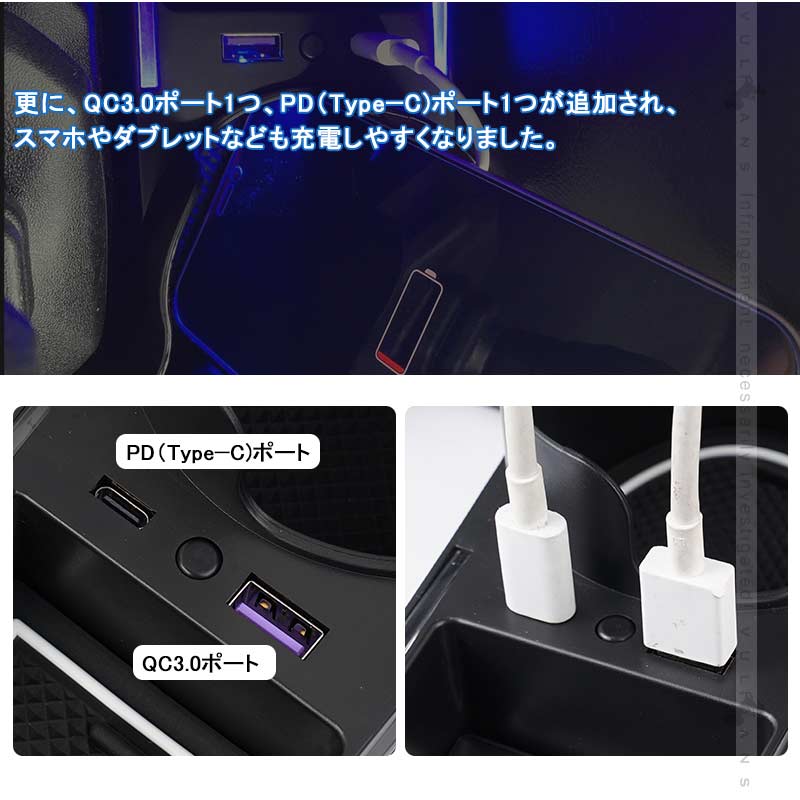 コンソール増設ドリンクホルダー ジムニーJB64/シエラJB74 QC3.0急速充電 PD（Type?C)ポート 蓄光色 小物入れ カップホルダー 内装 小物入れ カスタム パーツ