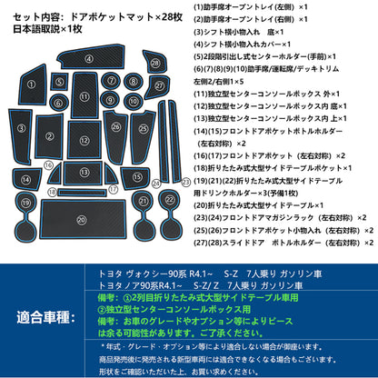 ドアポケットマット ヴォクシー/ノア 90系 7人乗り S-Z /Z 滑り止めマット インテリアマット ラバーマット 水洗いOK 28枚 内装 パーツ キズ防止 トヨタ ブルー