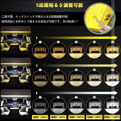 ハイエース/レジアスエース200系4型 5型 6型 LEDルームランプセット 3色5段階調整可 記憶機能搭載 車内灯 室内灯 ルームライト LEDランプ 内装 パーツ
