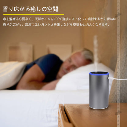 USB Type-C給電式 アロマディフューザー 10MLボルト付き 水なし 噴霧式 芳香剤 ホームモード/カーモード ディフューザー コンパクト 車載 オフィス 部屋