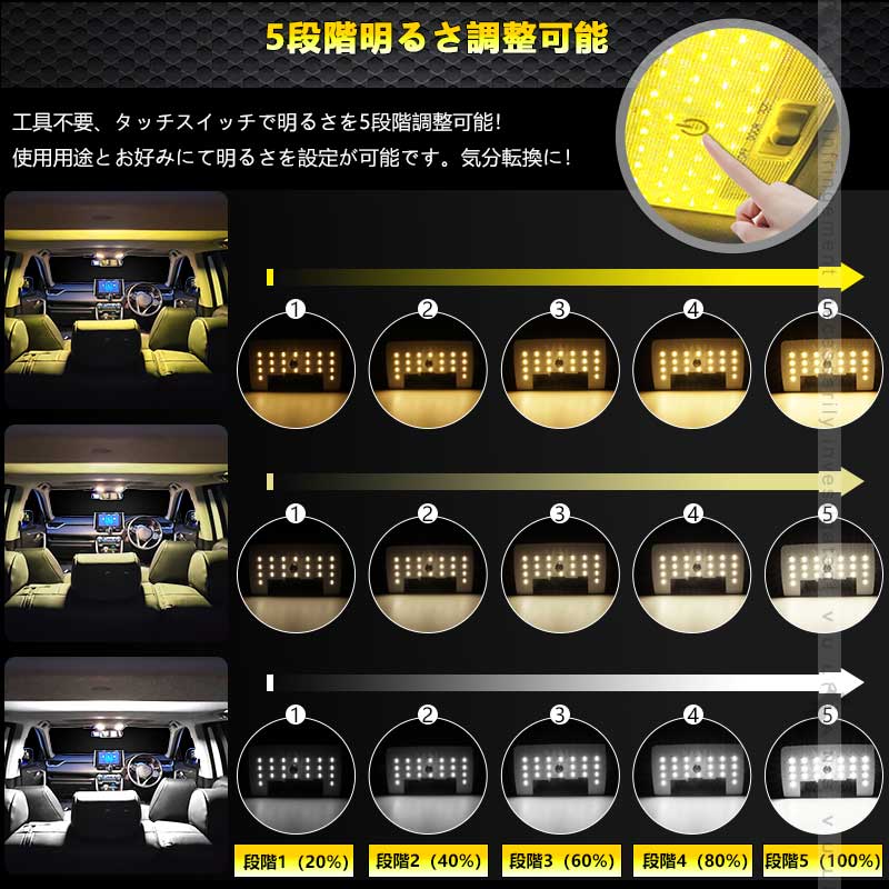 カローラスポーツ210系 LEDルームランプセット 3色5段階調整可 記憶機能 車内灯 ルームライト 内装 パーツ カスタム ラゲッジランプ 電球色 白色 昼光色