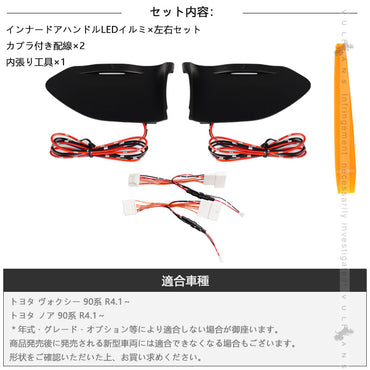 ノア 90系 ヴォクシー 90系 インナードアハンドルLEDイルミ 8色発光 オーロラモード 記憶機能 内装 パーツ トヨタ ドアハンドルカバー LEDイルミ NOAH VOXY