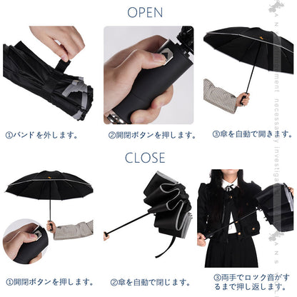晴雨兼用 折り畳み傘 10本骨 & 逆折り式 LEDライト 反射テープ 自動開閉 コンパクトサイズ 耐風 超撥水 梅雨対策 台風対応 日傘 UVカット 収納付き