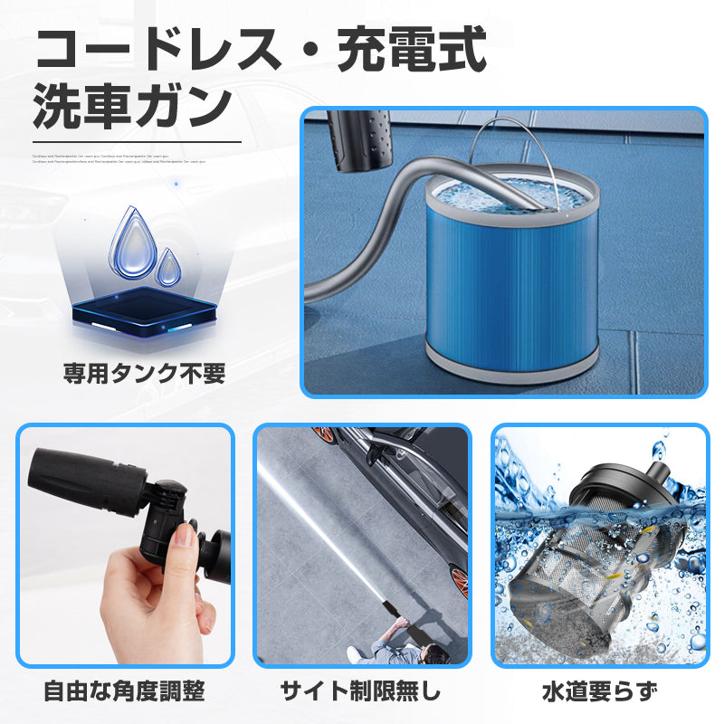高圧洗浄機 コードレス 充電式 洗浄機 洗車機 強力噴射 バッテリー2個 吐出圧力3.5Mpa PSE認証済み 5in1ノズル 家庭用 小型 業務用 洗車 強力 軽量