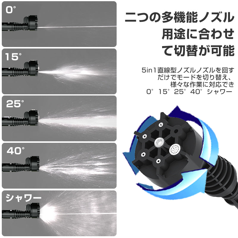 高圧洗浄機 コードレス 充電式 洗浄機 洗車機 強力噴射 バッテリー2個 吐出圧力3.5Mpa PSE認証済み 5in1ノズル 家庭用 小型 業務用 洗車 強力 軽量